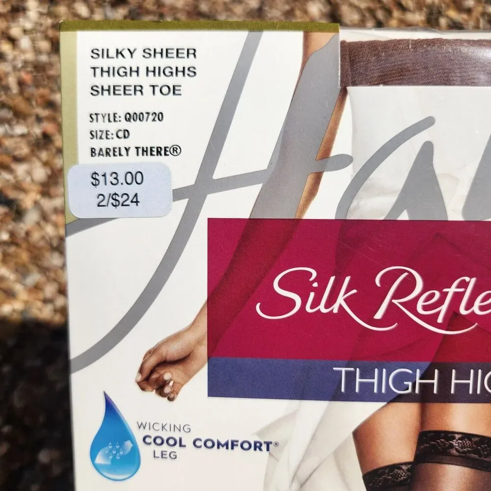 Hanes Women's Silk Reflections Thigh-High Stockings Size C D Barely There Q00720